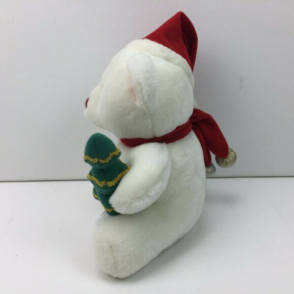 Hugfun Intl. 10 " White Plush Christmas Bear Holiday Rudolph Nose - Picture 2 of 7